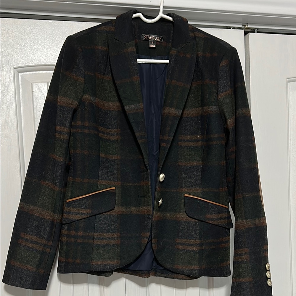 Green and Brown Plaid Blazer